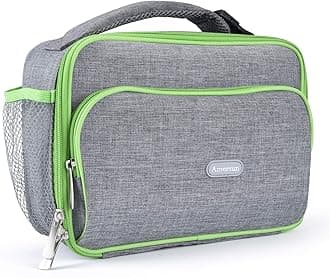 Amersun Kids Lunch Box, Insulated School Lunch Bag with Padded Liner Keep Food Warm Cold for Long Time,Water-resistant Thermal Travel Office Lunch Cooler for Girls Boy-2 Pocket,Grey