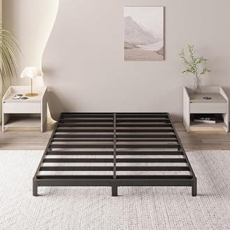 4 Inch Low Bed Frame Queen Rounded Corner No Box Spring Needed, Heavy Duty Metal Queen Size Platform Bed Frame, Easy Assembly, Noise Free, Black
