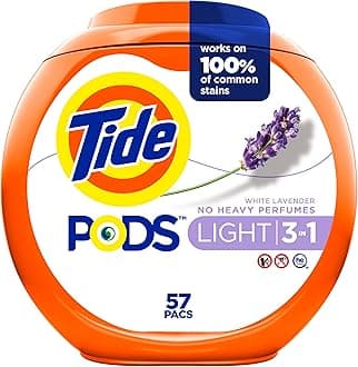 TidePODS Light Laundry Detergent Pacs, 57 Count, White Lavender Scent, Powerful Clean with a Light and Lasting Scent