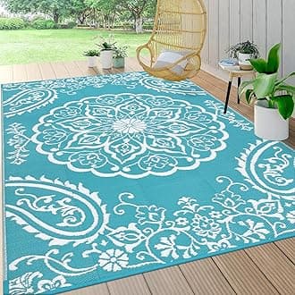 Pauwer Reversible Outdoor Rug, 6'x9', Waterproof Polypropylene Patio Mat, RV, Balcony, Deck, Beach, Picnic