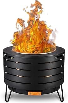 Smokeless Fire Pit, 23 Inch Fire Pit for Outside with Removable Ash Pan, Outdoor Firepit Ideal for Camping,Bonfire and Backyard, Include Fire Poker, Firepit Cover and Grill Rack