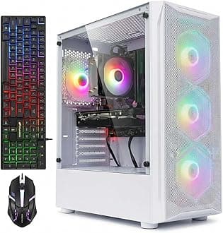STGAubron Gaming PC Computer Desktop, GeForce GTX 1660 Ti 6G, Intel Core I7 up to 3.9GHz, 16G RAM, 512G SSD, WiFi 6, BT 5.0, RGB Fan x 4, Windows 11 Home,White