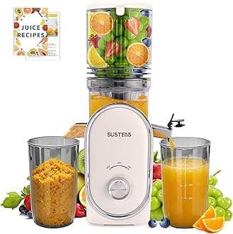 SUSTEAS Cold Press Juicer, 5.3" Feed Chute Slow Masticating Machines with 300W, Fit Whole Fruits & Vegetables, High Juice Yield, Easy to Clean, White