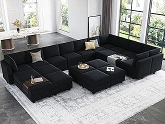 Belffin Modular Large Sectional Sofa with Storage Seat Oversized U Shaped Couch with Reversible Chaise Modular Sofa Set with Ottoman Velvet Black