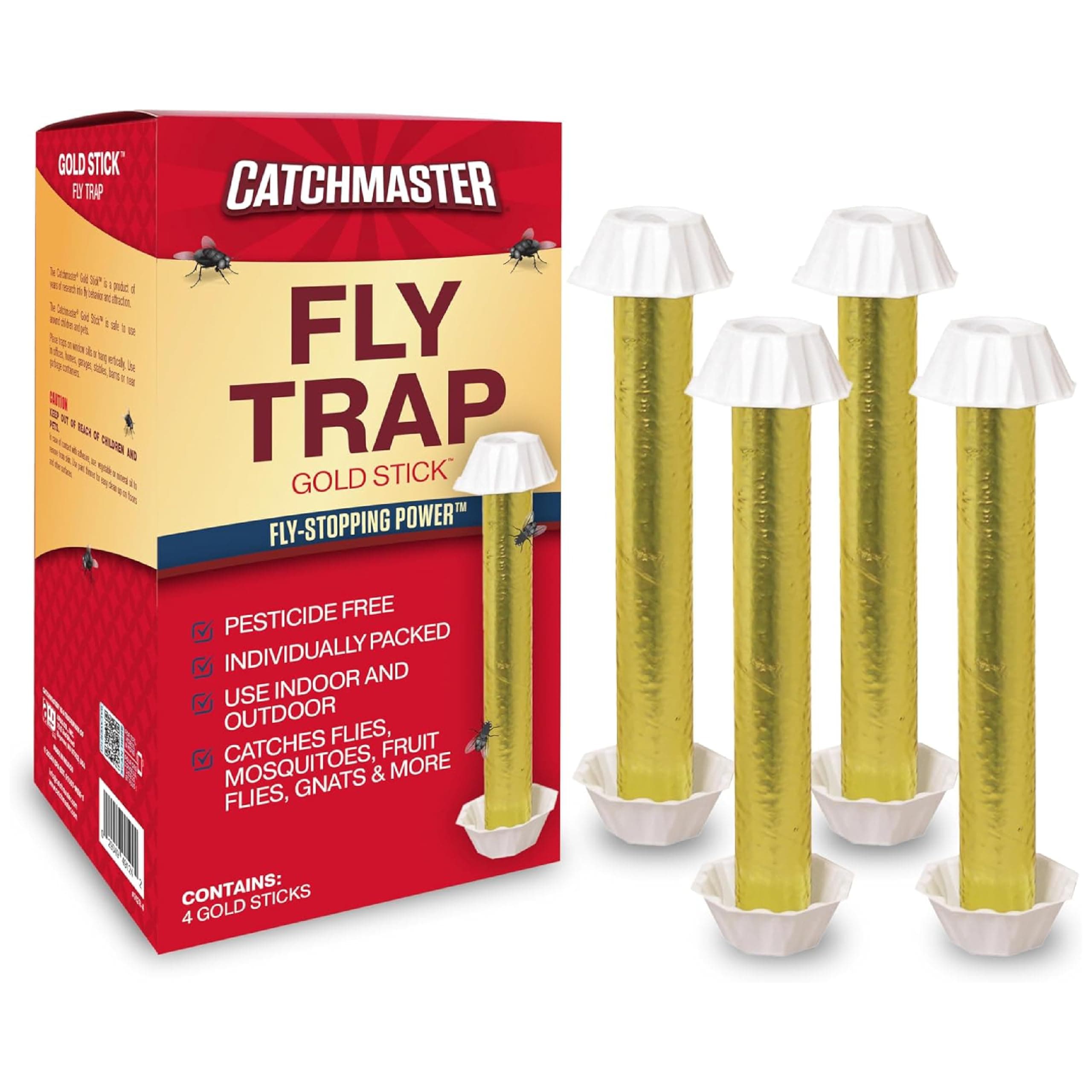 Gold Stick Fly Trap 4-Pk, Bug & Fruit Fly Traps for Indoors & Outdoors, Premium Adhesive Mosquito, Gnat, & Bug Catcher, Insect Killer, Bulk Pest Control for Home