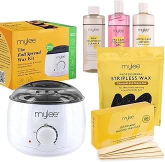 Mylee Professional Complete Waxing Kit with Wax Heater, Hard Wax Beads 500g, Applicator Spatulas, Pre & After Care Gel, Equipment Cleaner (Charcoal & Green Tea)