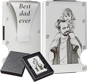 Custom Photo Wallet Gifts for Men Aluminum Wallet Personalized Picture Wallets with Money Clip Engraved Card Holder Husband Boyfriend Dad Son Groomsmen Bestman Gifts