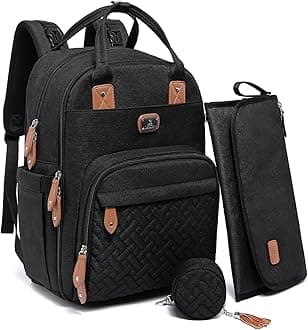Diaper Bag Backpack with Portable Changing Pad, Pacifier Case and Stroller Straps, Large Unisex Baby Bags for Boys Girls, Multipurpose Travel Back Pack Moms Dads, Black