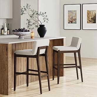 Nathan James Gracie Scandinavian Bar Stool with Back, Wooden Bar Stool for Kitchen Island with Boucle Upholstery, Cream Boucle/Dark Brown, Set of 2