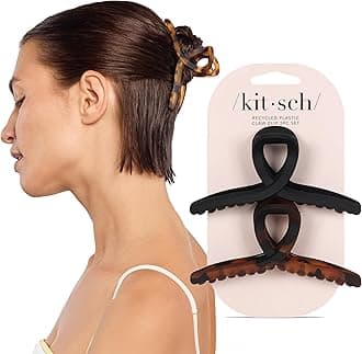 Kitsch Large Loop Claw Clip for Women - Matte Plastic, Easy Grip | Fashionable Hair Claw for Thick Hair, Thin, Curly or Straight - Tortoise Shell & Black, 2pcs