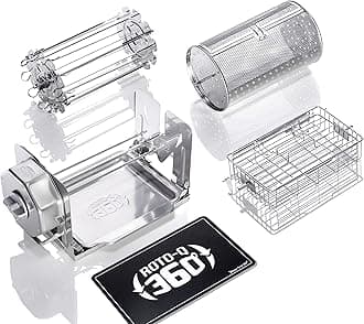 Family Rotisserie Kit – Non-Electric Wind-Up Spit Roaster with Tumble Basket, Flat Cage, Skewer Set & Mat for Grill, Oven, Smoker, Portable BBQ Cooking, Tailgating, or Camping Use