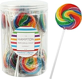Rainbow Lollipops, 24 Pack, Swirl Lollipops, Individually Wrapped Lollipops, Carnival Lollipop Fruit Flavors, The Hampton Popcorn & Candy Company