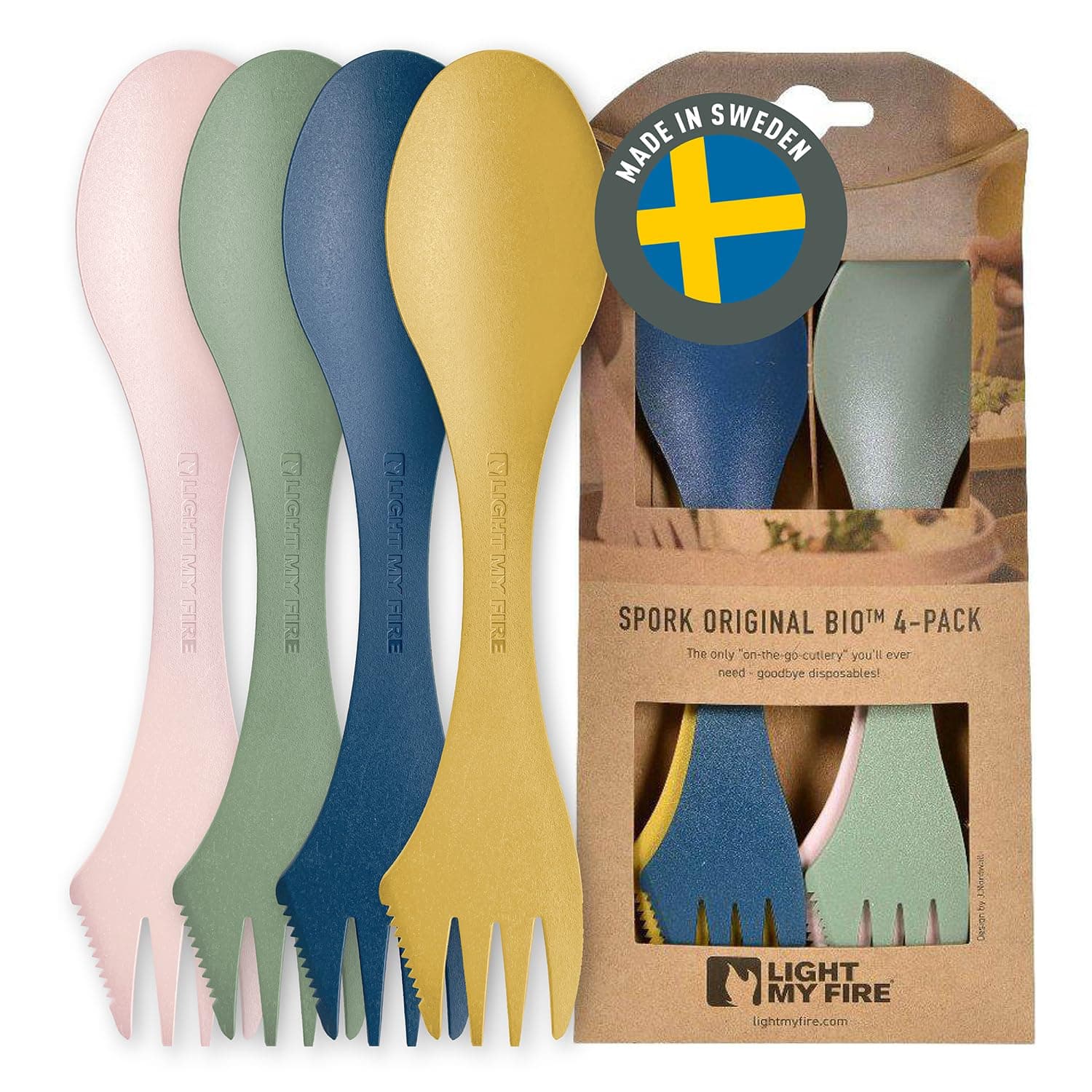 Spork Original 4-Pack 3-in-1 Camping Spoon Fork Knife Combo Reusable Travel & Camping Utensils Lunch Spork Outdoor Backpacking Hiking Picnic Utensil BPA Free, Nature