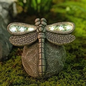 Rezpuao Garden Statue Dragonfly,Solar Dragonfly Decor for Outdoor,Resin Dragonflies Figurine with Solar Light for Patio,Balcony,Yard,Lawn Ornament,Perfect Garden Gift