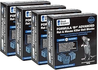 Pest ExpertFormula B+ Advanced Rat Bait & Mouse Killer Poison Bait Blocks (1.2kg) Max Strength Brodifacoum Single Feed 4 x 300g