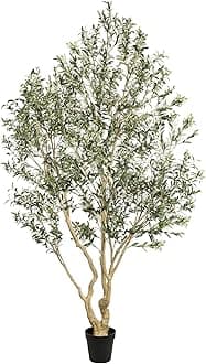 Realead Artificial Olive Tree 9ft - Large Faux Olive Tree with Realistic Leaves and Olives - Full and Grand Design Fake Olive Tree with Sturdy Base for Indoor Outdoor Office Decor
