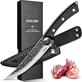 Huusk Viking Boning Knife 6 inch, Japanese Boning Knives for Meat Cutting, Full Tang Fillet Knife with Sheath, Brisket Trimming Knives for BBQ, Camping, Christmas Gift for Men and Women