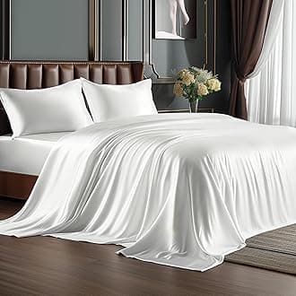 BEDELITE California King Sheets Set, Luxury Soft White Satin Sheets for Hair and Skin, Similar to Silk Bed Sheets Set 4 Pieces with 1 Deep Pocket Fitted Sheet, 1 Flat Sheet, and 2 Pillowcases
