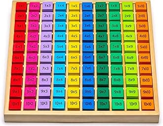 Wooden Montessori Multiplication Board Game – 100 pcs 1 x 1 Colorful Wooden Number Blocks for Children 3 Years and Up – STEM Toys, Times Table Educational Math Toy