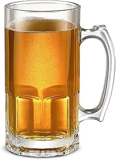 LUXU 35 OZ Beer Mugs,Heavy Large Beer Glasses with Handle,Classic Beer Mug glasses,Style Extra Large Glass Beer Stein Super Mug