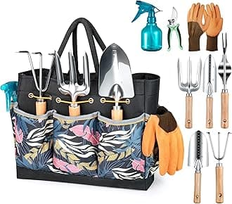 Garden Tool Set, 9 Pieces Garden Tools with Garden Tools Organiser Handbag, Sturdy Garden Tools Set, Ideal Garden Gifts for Women for Garden Lovers (Black)