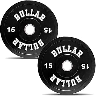 BULLAR Olympic Black Bumper Plates,Rubber Coated spare weight plates 51 mm (30 KG SET (15KGX2))