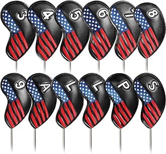 FINGER TEN Premium Synthetic Leather Stylish Iron & Wedge Golf Head Covers Value 12 Piece Set, Embroidered Labels & Fits Most Clubs Gift Set, Travel Protection Accessories
