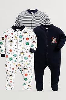 EIO® 100% Cotton Rompers Sleepsuits Jumpsuit Night Suits for Infants Newborn Baby Boys & Girls
