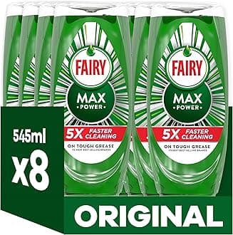 Fairy Max Power Washing Up Liquid Original 8 x 545ML, Easy & Effortless Cleaning, Even On Your Greasiest Pots & Pans
