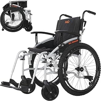 MobiQuip All Terrain Adult Wheelchair, Self-Propelled - 12.5kg Lightweight, Aluminium Frame - Silver, Standard 18" Seat - Easy-Fold & Quick Release - 24" Pneumatic Tyres - Customisable Support
