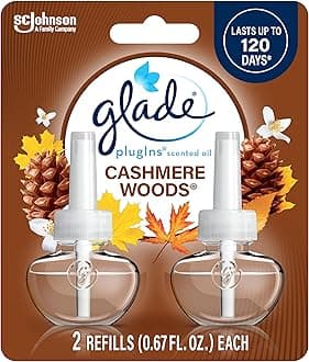 Glade PlugIns Refills Air Freshener, Scented and Essential Oils for Home and Bathroom, Cashmere Woods, 1.34 Fl Oz, 2 Count