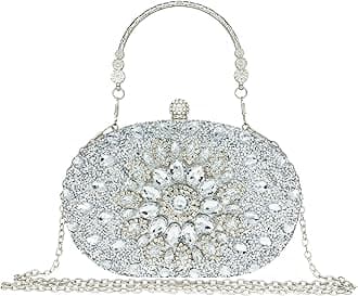 Rhinestone Clutch Purses for Women Evening Wedding Formal Round Pearl Clasp Handbag for Party Prom