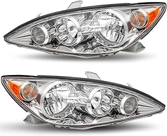 JSBOYAT Headlight Assembly Replacement for 2005 2006 Toyota Camry LE XLE SE Driver and Passenger Side (Chrome Housing & Amber Reflector)