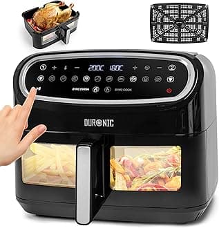 XXL Digital Air Fryer AF14 BK 10L Family Size Air Fryers Double Drawer 10in1 Dual Zone Extra Large AirFryer with window for Family Cooking with Dishwasher Safe Non-Stick Basket Black