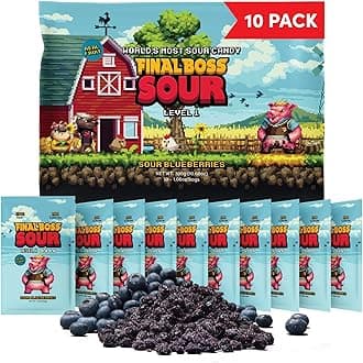 Final Boss Sour Candy, Sour Blueberries, 10 Pack, Level 1, Fruit Chews with Real Dried Fruit, No Artificial Colors or Flavors, Low Calorie Snack for Kids, Teens, Adults, Lunch Boxes