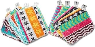 Skoy Scrub, 8-Pack Reusable, Non-Scratching Dish Scrubber for Kitchen and Household Cleaning, Planet-Friendly, Dishwasher Safe Soft Scrub, Assorted Colors and Designs
