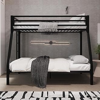 Allewie Twin over Full Bunk Bed, Heavy-Duty Metal Frame with Enhanced High Guard Rails, Noise-Free, No Box Spring Needed, Black