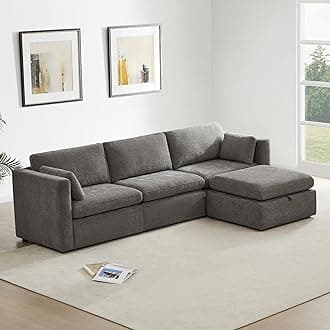 CHITA Oversized Modular Sectional Fabric Sofa Set,Extra Large L Shaped Couch with Reversible Chaise Modular Sectional Couch,112 inch Width,4 Seat Modular Sofa with Storage Ottaman, Grey