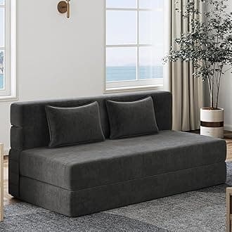 Luoxiao Folding Sofa Bed, Foldable Full Lazy Floor Couch for Adults with Pillows, Portable Convertible Futon Sleeper Chair for Small Space/Guest Room, Washable Cover, High-Density Foam, Daek Grey