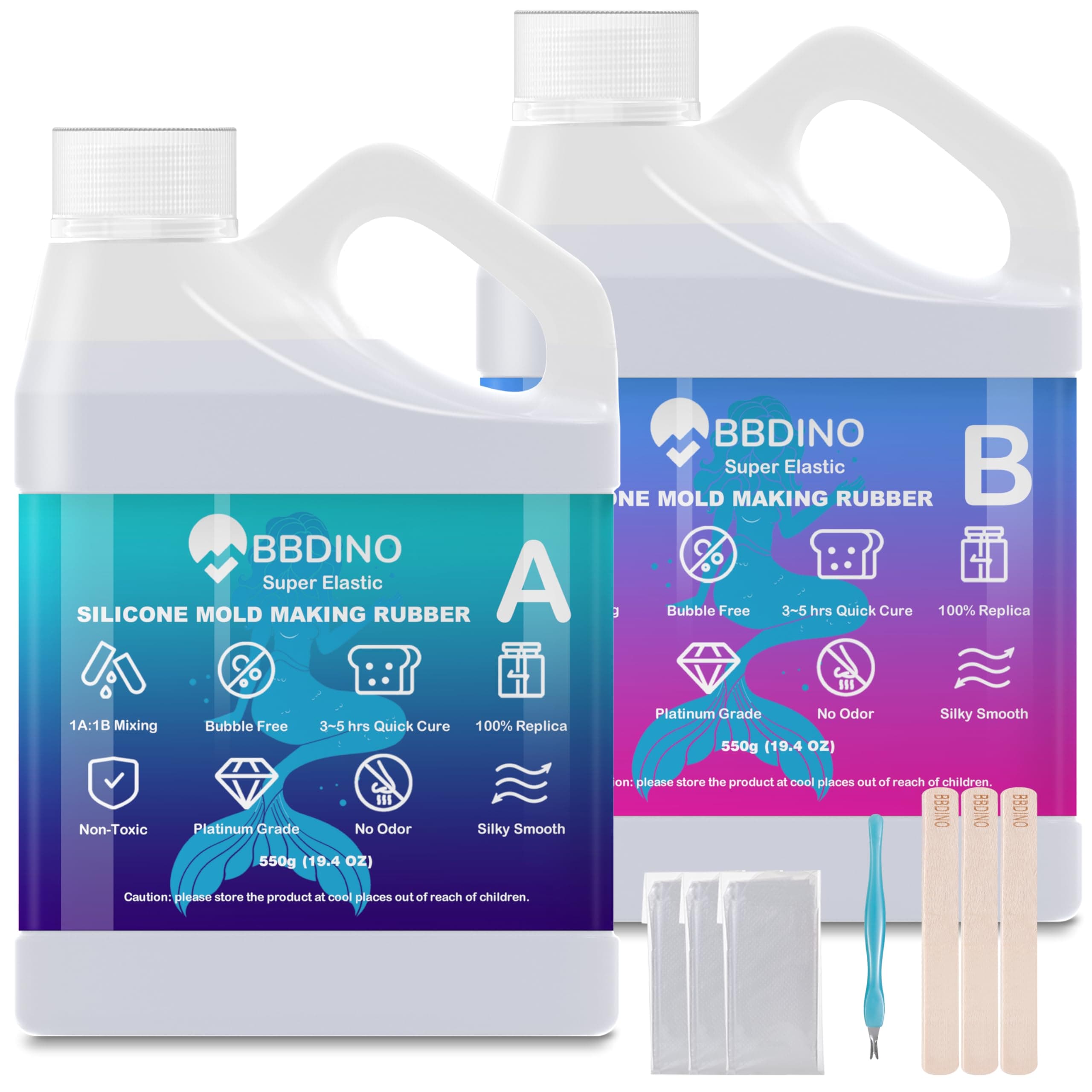 Silicone Mold Making Kit, 2.42lb Super Elastic Liquid Silicone for Mold Making, 3h Fast Cure Platinum Molds Making Silicon Rubber for Casting Resin/Silicon/Candle/Soap Molds