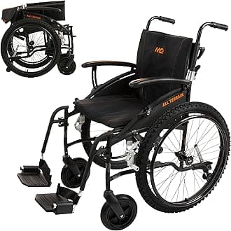 MobiQuip All Terrain Adult Wheelchair, Self-Propelled - 12.5kg Lightweight, Aluminium Frame - Black, Wide 20" Seat - Easy-Fold & Quick Release - 24" Pneumatic Tyres - Customisable Support