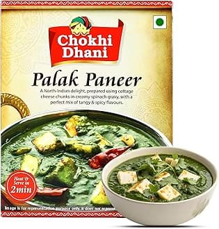 Chokhi Dhani Ready to Eat Palak Paneer | Instant Heat & Eat Indian Curry | Microwavable Premix | Homestyle Spinach & Cottage Cheese Gravy | 300g Pack | ready to eat meals