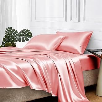 MR&HM Satin Bed Sheets, Queen Size Sheets Set, 4 Pcs Silky Bedding Set with 15 Inches Deep Pocket for Mattress(Queen, Blush)
