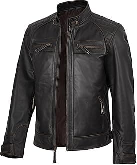 Blingsoul Leather Jacket Men - Quilted Cafe Racer Leather Jackets For Men