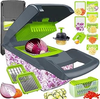 Pro-Series 16-in-1 Vegetable Chopper w/Container, Cheese Grater Hand Crank, Box Mandoline Slicer Food Cutter Shredder Mandolin for Veggie Onion Salad Fruit Potato (Kitchen Gadget & Essential)