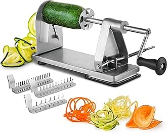 - MITBAK Stainless Steel Spiralizer Vegetable Slicer | Industrial-Grade 3-Blade Zoodle Maker | Zucchini spaghetti maker | Great For Salad, Low Carb, Paleo, Vegan, Spaghetti | Suction Base For Non Slip
