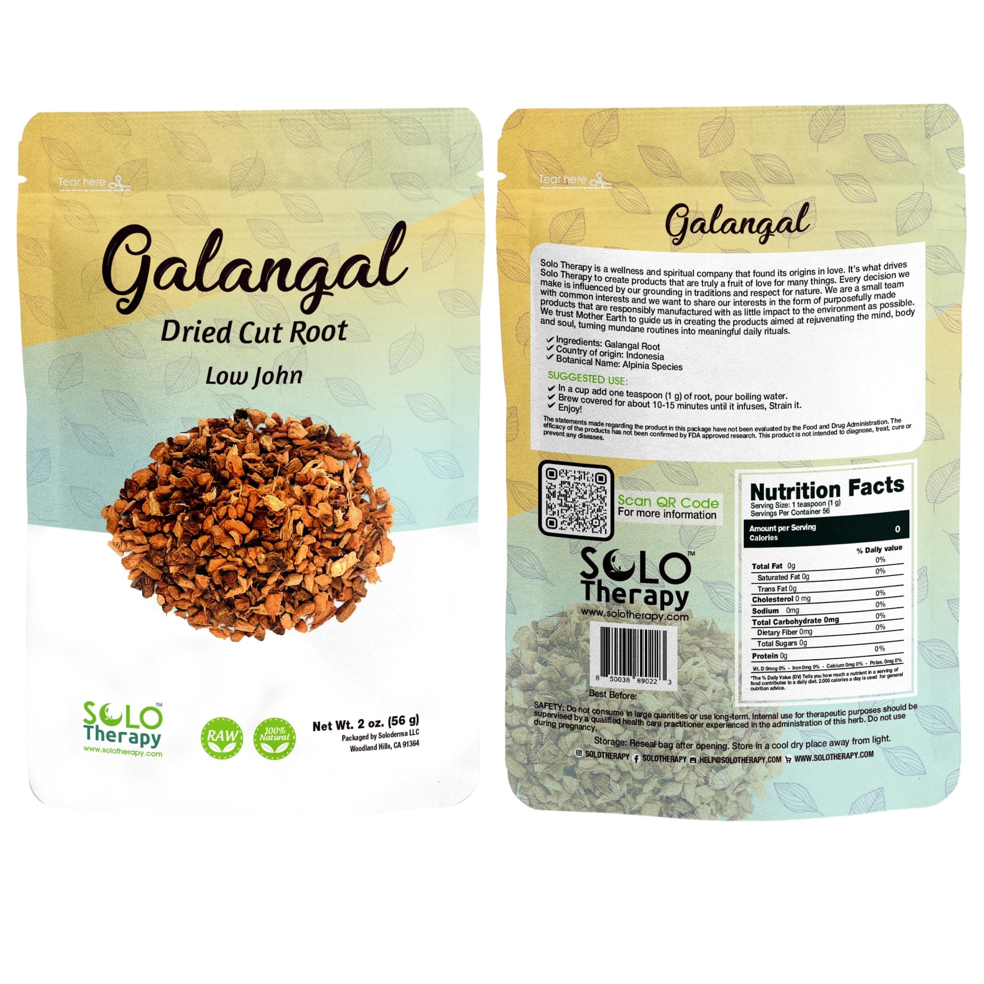 Galangal Root 2 oz, Galangal Dried Cut Root, Low John Root, Resealable Bag, 100% Natural, Chewing John Root