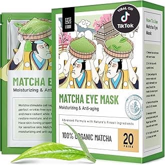 LE GUSHEMatcha Green Tea Under Eye Patches (20 Pairs) - Moisturizing and Brightening with Amino Acids - Under Eye Masks for Dark Circles and Puffiness