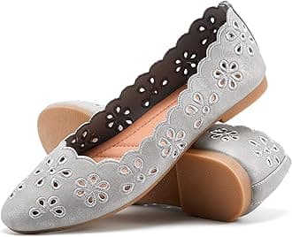 Women's Ballet Flats Black PU Leather Dress Shoes Comfortable Round Toe Slip on Flats with Breathable Eyelets