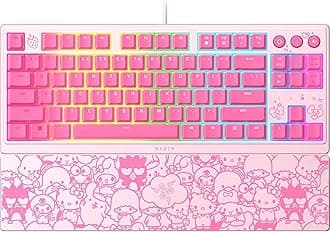 Razer Ornata V3 TKL Gaming Keyboard Low Profile Key Mechanism Membrane Switch UV Coated Key Cap Backlit Media Key 8 Zone RGB Lighting Magnetic Wrist Rest Hello Kitty & Friends Edition